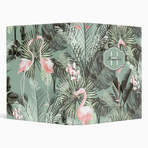 Flamingo Orchid Tropical Pattern Sage ID868 3 Ring Binder