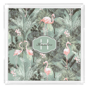 Flamingo Orchid Tropical Pattern Sage ID868 Acrylic Tray