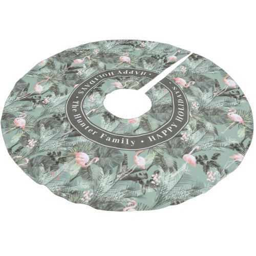 Flamingo Orchid Tropical Pattern Sage ID868 Brushed Polyester Tree Skirt