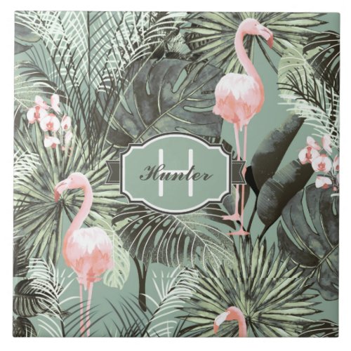 Flamingo Orchid Tropical Pattern Sage ID868 Ceramic Tile