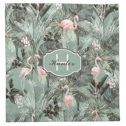 Flamingo Orchid Tropical Pattern Sage ID868 Cloth Napkin