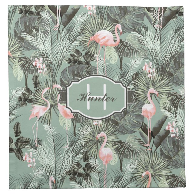 Flamingo Orchid Tropical Pattern Sage ID868 Cloth Napkin (Front)