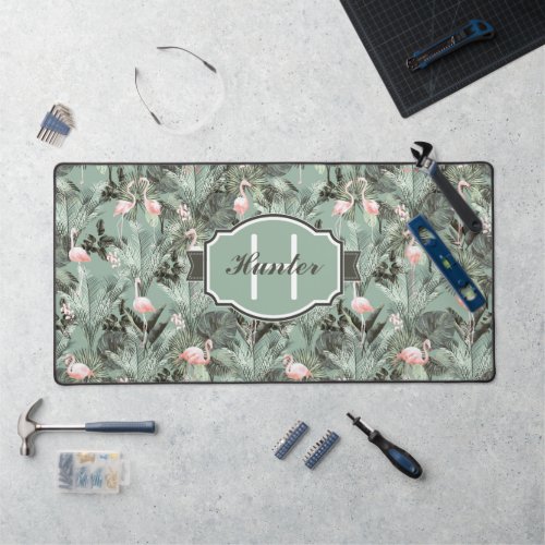 Flamingo Orchid Tropical Pattern Sage ID868 Desk Mat