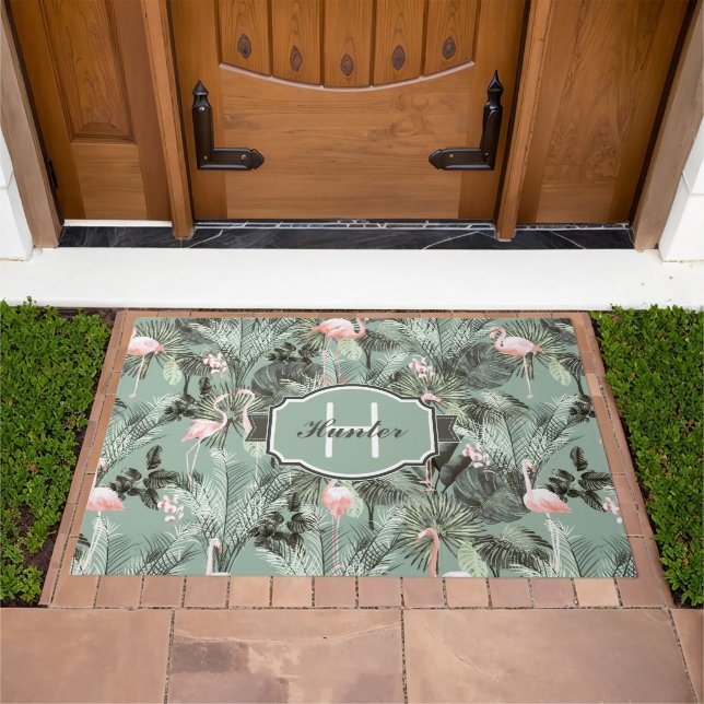 Flamingo Orchid Tropical Pattern Sage ID868 Doormat (Outdoor)