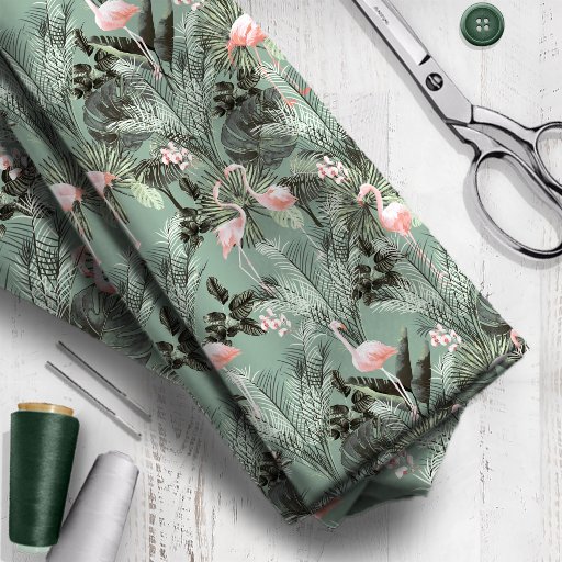 Flamingo Orchid Tropical Pattern Sage ID868 Fabric