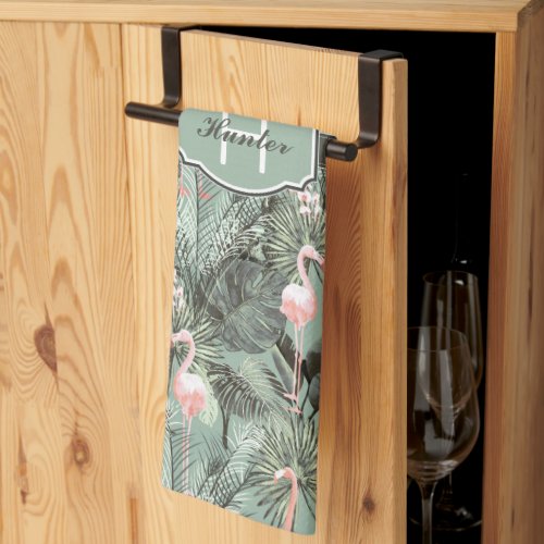 Flamingo Orchid Tropical Pattern Sage ID868 Kitchen Towel