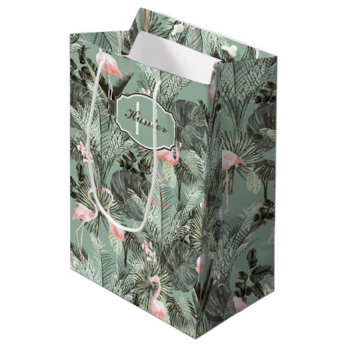 Flamingo Orchid Tropical Pattern Sage ID868 Medium Gift Bag