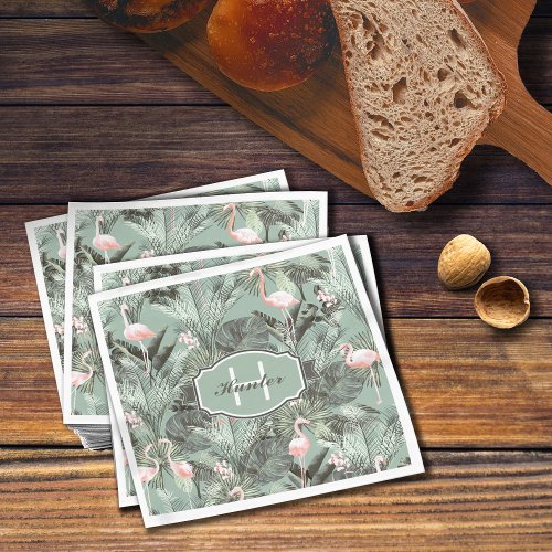 Flamingo Orchid Tropical Pattern Sage ID868 Napkins