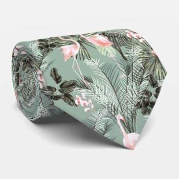 Flamingo Orchid Tropical Pattern Sage Id868 Neck Tie by arrayforaccessories at Zazzle