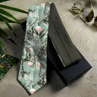 Flamingo Orchid Tropical Pattern Sage ID868 Neck Tie
