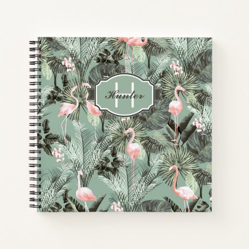 Flamingo Orchid Tropical Pattern Sage ID868 Notebook