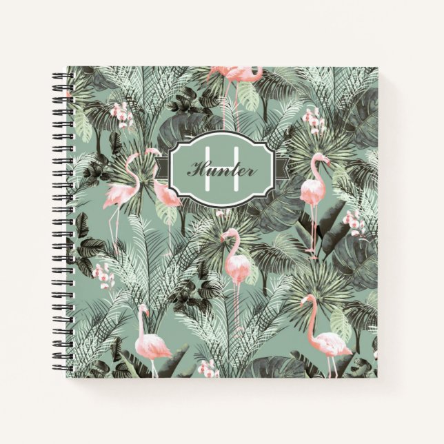 Flamingo Orchid Tropical Pattern Sage ID868 Notebook (Front)