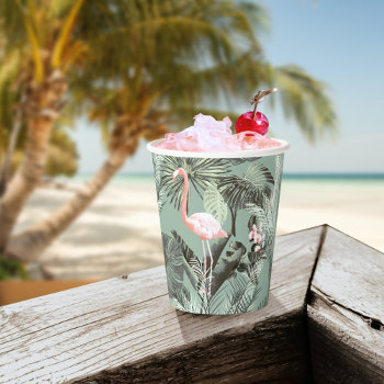 Flamingo Orchid Tropical Pattern Sage Id868 Paper Cups by arrayforhome at Zazzle