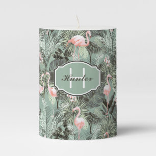 Flamingo Orchid Tropical Pattern Sage ID868 Pillar Candle