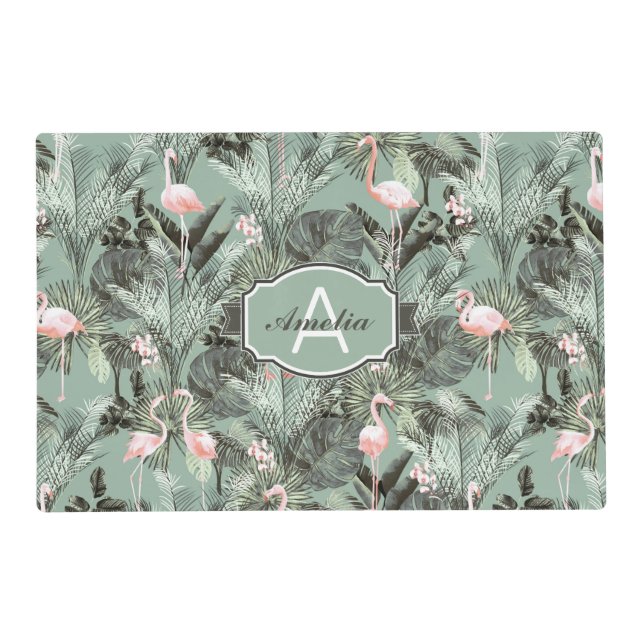 Flamingo Orchid Tropical Pattern Sage ID868 Placemat (Front)