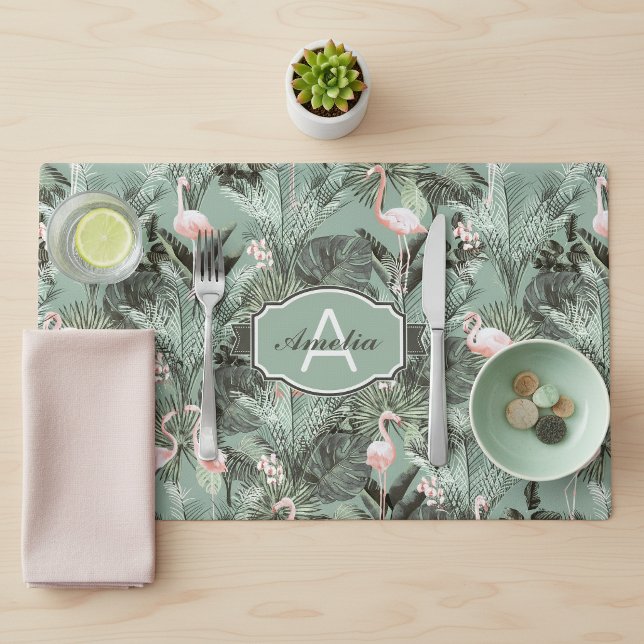 Flamingo Orchid Tropical Pattern Sage ID868 Placemat (Creator Uploaded)