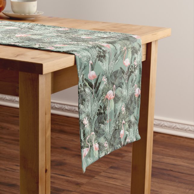 Flamingo Orchid Tropical Pattern Sage ID868 Short Table Runner (In Situ)