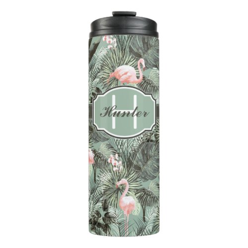 Flamingo Orchid Tropical Pattern Sage ID868 Thermal Tumbler