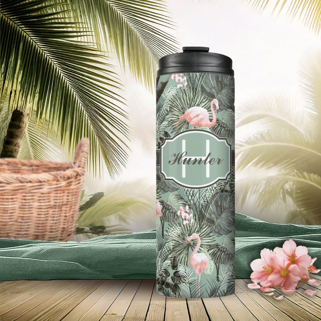 Flamingo Orchid Tropical Pattern Sage ID868 Thermal Tumbler (Creator Uploaded)