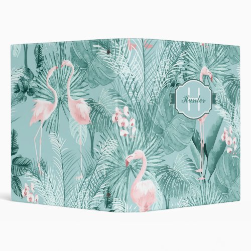 Flamingo Orchid Tropical Pattern Teal ID868 3 Ring Binder