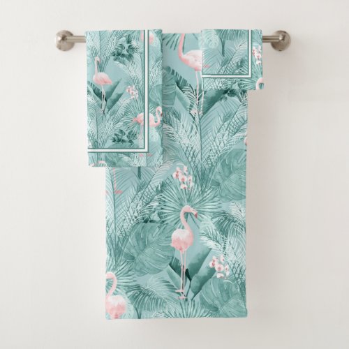 Flamingo Orchid Tropical Pattern Teal ID868 Bath T Bath Towel Set