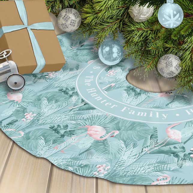 Flamingo Orchid Tropical Pattern Teal ID868 Brushed Polyester Tree Skirt (Creator Uploaded)
