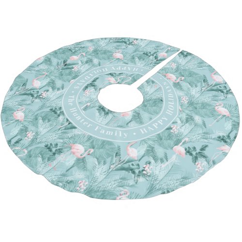 Flamingo Orchid Tropical Pattern Teal ID868 Brushed Polyester Tree Skirt
