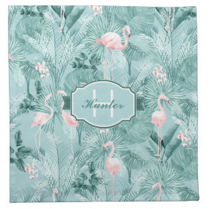 Flamingo Orchid Tropical Pattern Teal ID868 Cloth Napkin