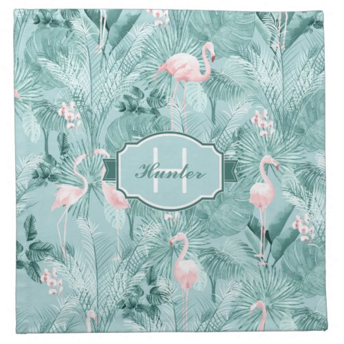 Flamingo Orchid Tropical Pattern Teal ID868 Cloth Napkin