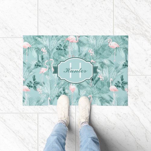 Flamingo Orchid Tropical Pattern Teal ID868 Doormat