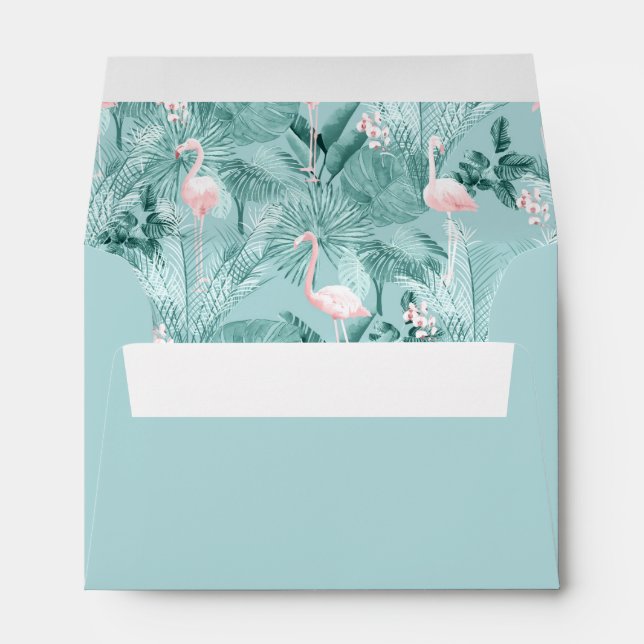 Flamingo Orchid Tropical Pattern Teal ID868 Envelope (Back (Bottom))