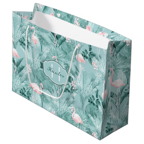 Flamingo Orchid Tropical Pattern Teal ID868 Large Gift Bag
