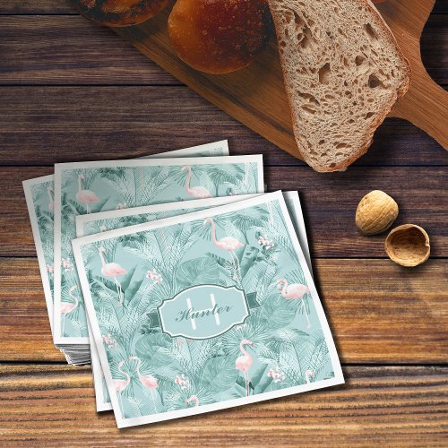 Flamingo Orchid Tropical Pattern Teal ID868 Napkins