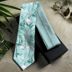 Flamingo Orchid Tropical Pattern Teal ID868 Neck Tie