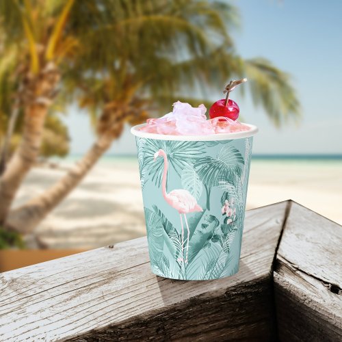 Flamingo Orchid Tropical Pattern Teal ID868 Paper Cups
