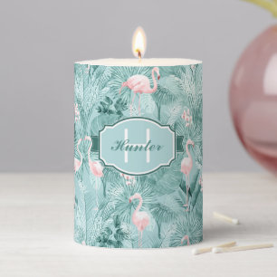 Flamingo Orchid Tropical Pattern Teal ID868 Pillar Candle