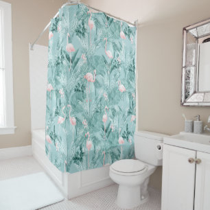 Flamingo Orchid Tropical Pattern Teal ID868 Shower Curtain