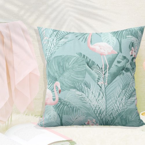 Flamingo Orchid Tropical Pattern Teal ID868 Throw Pillow