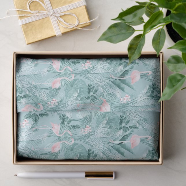 Flamingo Orchid Tropical Pattern Teal ID868 Tissue Paper (Gift)