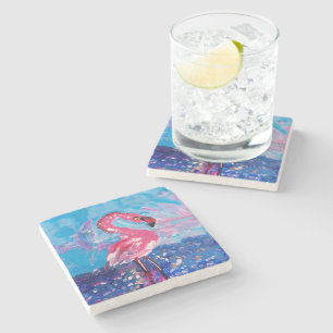 Flamingo Painting Stone Coaster