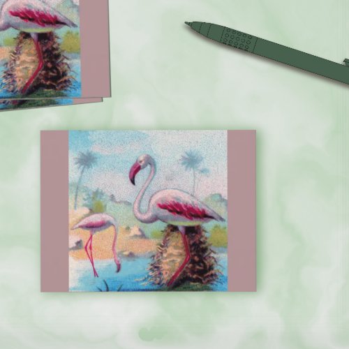 Flamingo Pair Soft Pink Vintage Postcard