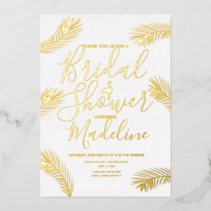 Flamingo Palm Bridal Shower Foil Pressed Foil Holiday Card
