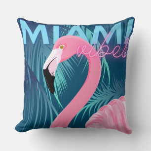 Flamingo & Palm Leaves Miami Vibes Art Deco Throw Pillow