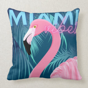 Flamingo & Palm Leaves Miami Vibes Art Deco Throw Pillow