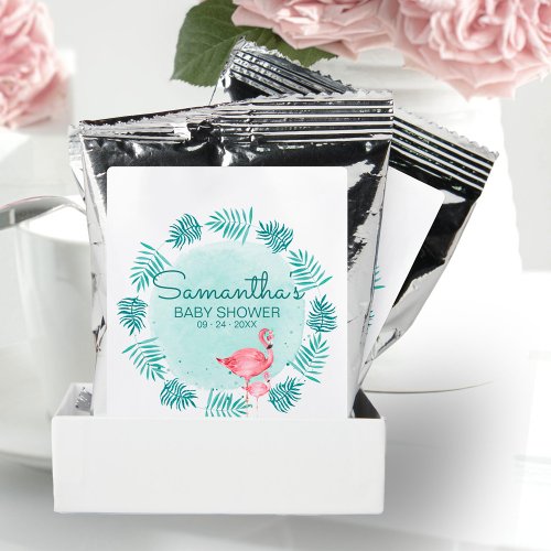 Flamingo  Palm Leaves Teal Watercolor Baby Shower Coffee Drink Mix