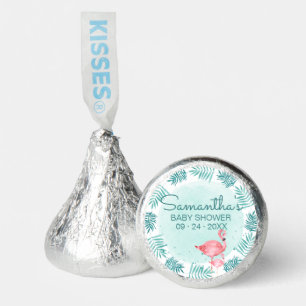 Flamingo & Palm Leaves Teal Watercolor Baby Shower Hershey®'s Kisses®