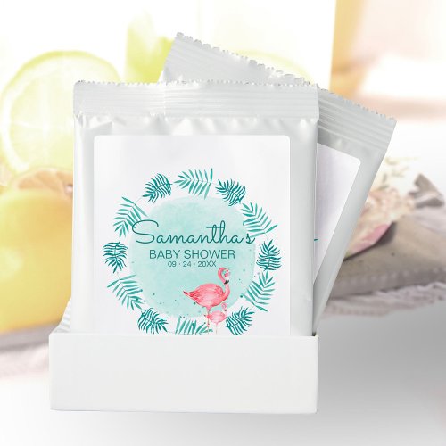 Flamingo  Palm Leaves Teal Watercolor Baby Shower Hot Chocolate Drink Mix