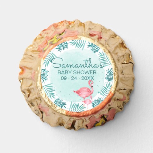 Flamingo  Palm Leaves Teal Watercolor Baby Shower Reeses Peanut Butter Cups