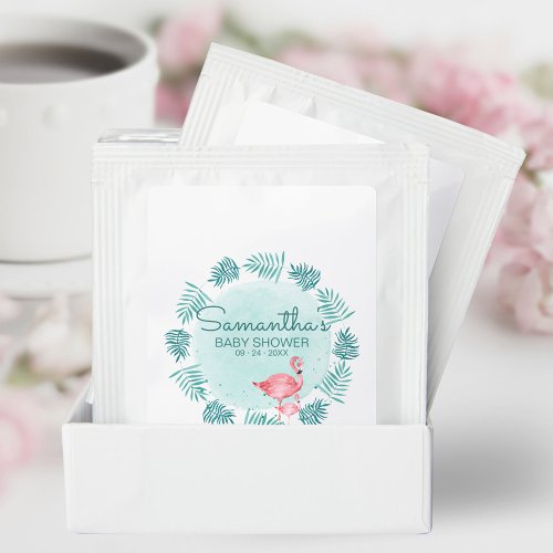 Flamingo  Palm Leaves Teal Watercolor Baby Shower Tea Bag Drink Mix