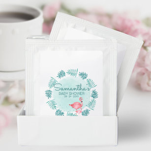 Flamingo & Palm Leaves Teal Watercolor Baby Shower Tea Bag Drink Mix